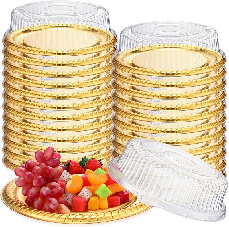 Nitial 24 Pcs Gold Plastic Serving Tray Set with Lids - Image 1